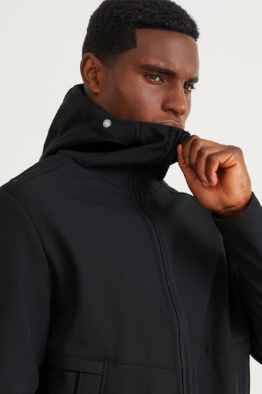 Hommes - Veste à coquille souple à capuche - 4 Way Stretch - noir