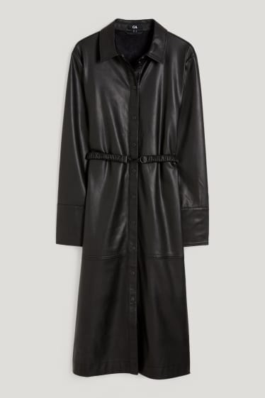 Damen - Blusenkleid - Lederimitat - schwarz