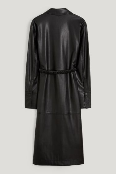 Damen - Blusenkleid - Lederimitat - schwarz