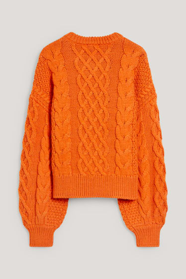 Damen - Pullover - Zopfmuster - dunkelorange