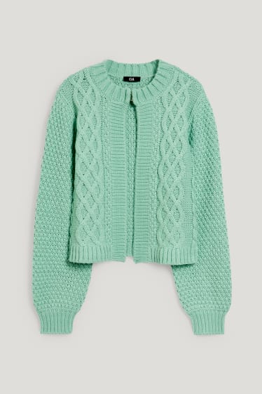 Damen - Strickjacke - Zopfmuster - hellgrün