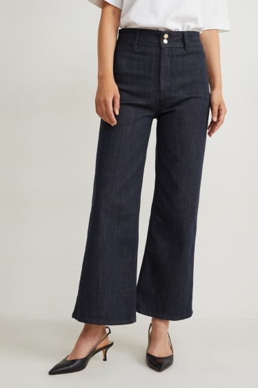 Women - Wide leg jeans - high waist - denim-blue