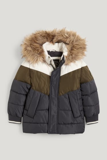Toddler Boys - Quilted jacket with hood and faux fur trim - green