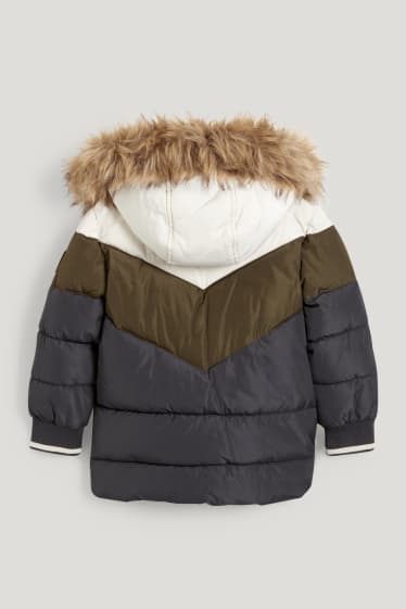 Toddler Boys - Quilted jacket with hood and faux fur trim - green