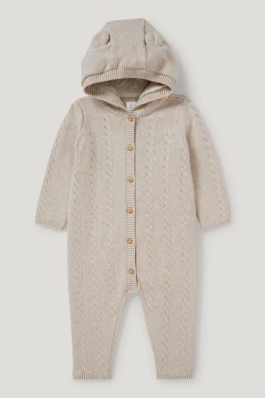 Baby Girls - Baby-Strick-Overall - Zopfmuster - hellbeige