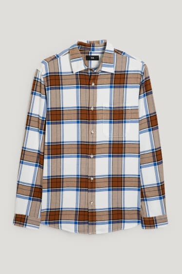 Home - Camisa de franel·la - regular fit - kent - de quadres - marró