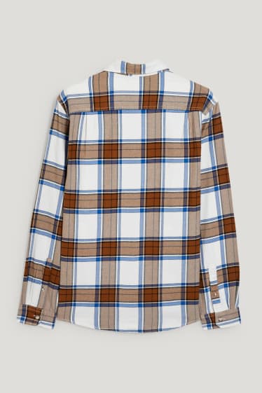 Home - Camisa de franel·la - regular fit - kent - de quadres - marró