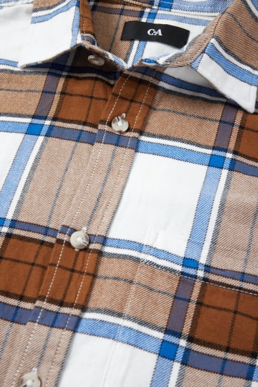 Home - Camisa de franel·la - regular fit - kent - de quadres - marró