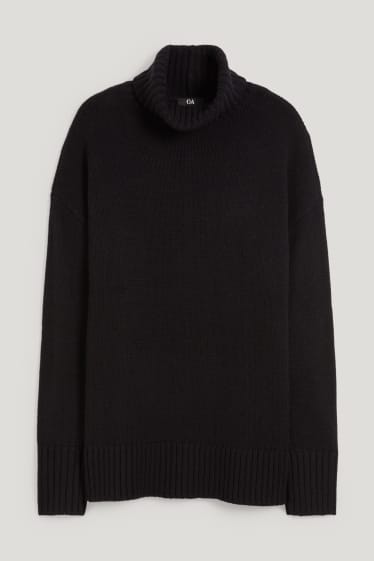 Damen - Rollkragenpullover - Woll-Mix - schwarz