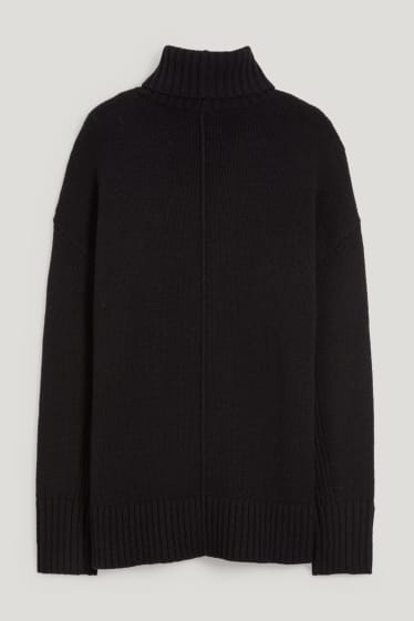Damen - Rollkragenpullover - Woll-Mix - schwarz