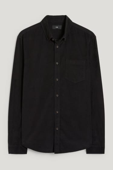 Heren - Corduroy overhemd - regular fit - button down - zwart