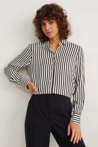 Damen - Bluse - gestreift - cremeweiß