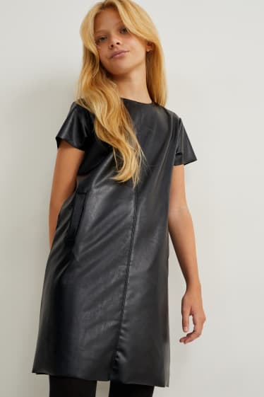 Kids Girls - Kleid - Lederimitat - schwarz