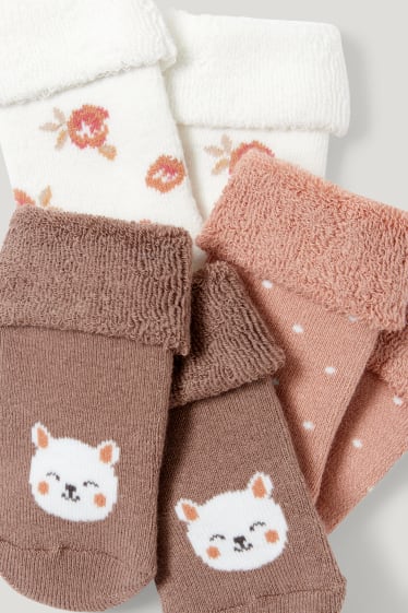 Baby Girls - Multipack 3er - Blümchen - Erstlings-Socken mit Motiv - braun