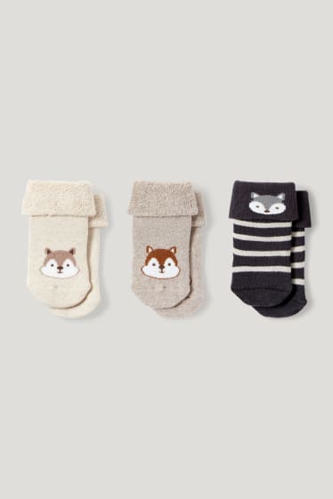 Baby Girls - Multipack 3er - Eichhörnchen und Waschbär - Erstlings-Socken - beige