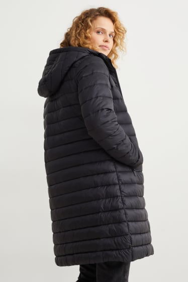Women - Quilted coat with hood - black
