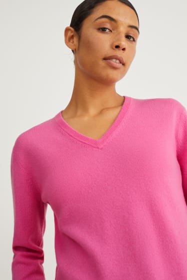 Femmes - Pullover basique - mélange de laine contenant du cachemire - rose