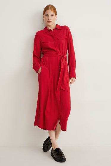 Femmes - Robe-chemisier en viscose - rouge foncé