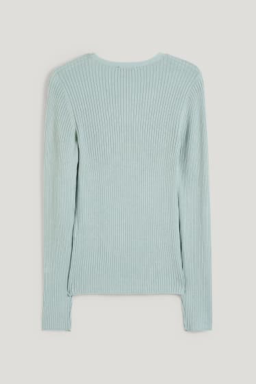Damen - Basic-Pullover mit V-Ausschnitt - gerippt - mintgrün