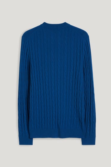 Herren - Pullover mit Kaschmir-Anteil - Woll-Mix - Zopfmuster - blau