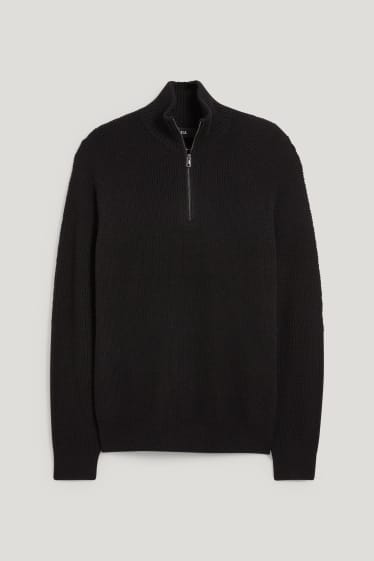 Herren - Pullover mit Kaschmir-Anteil - Woll-Mix - schwarz