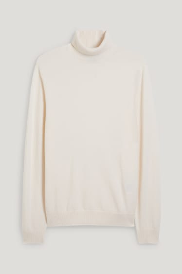 Herren - Rollkragenpullover mit Kaschmir-Anteil - Woll-Mix - cremeweiß