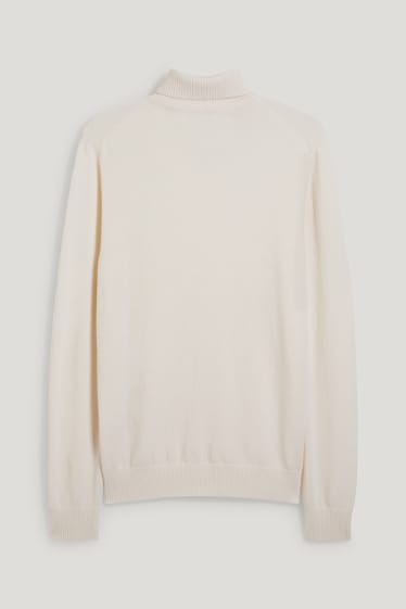 Herren - Rollkragenpullover mit Kaschmir-Anteil - Woll-Mix - cremeweiß