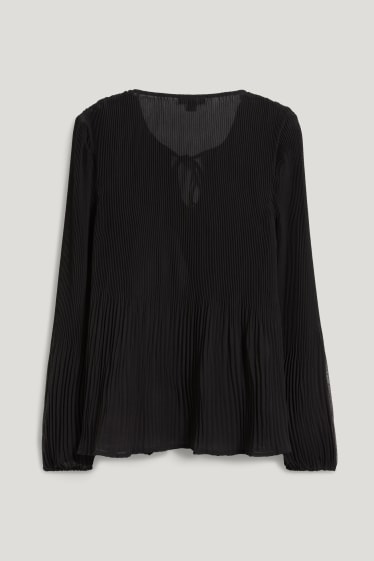 Damen - Chiffon-Bluse - plissiert - schwarz