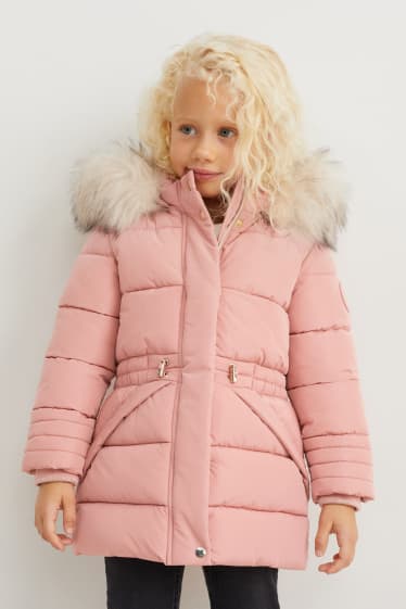 Toddler Girls - Steppjacke mit Kapuze und Kunstfellbesatz - rosa