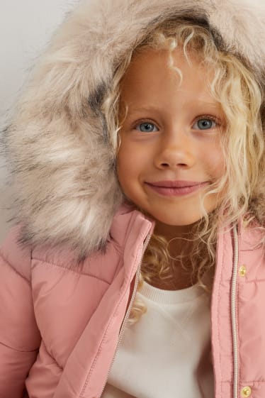 Toddler Girls - Steppjacke mit Kapuze und Kunstfellbesatz - rosa