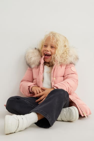 Toddler Girls - Gewatteerde jas met capuchon en imitatiebontrandje - roze