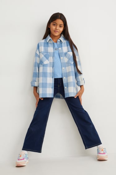 Kids Girls - Flanellbluse - kariert - weiß / hellblau