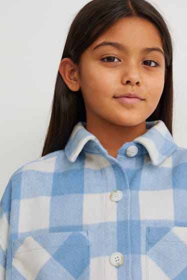 Kids Girls - Flanellbluse - kariert - weiß / hellblau
