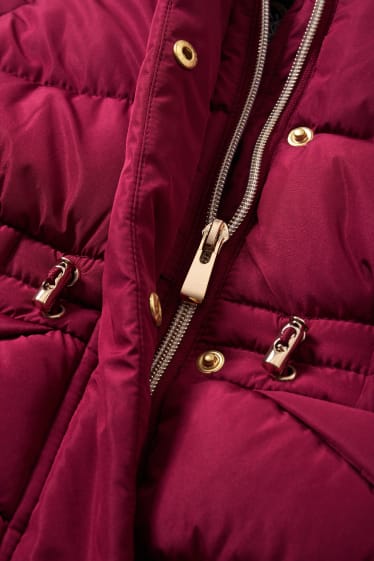 Toddler Girls - Quilted jacket with hood and faux fur trim - dark rose