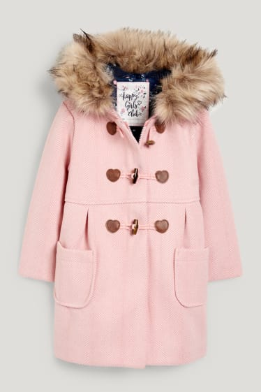 Toddler Girls - Mantel mit Kapuze und Kunstfellbesatz - rosa