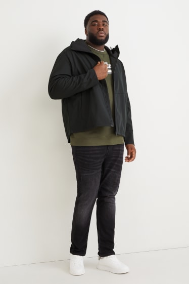 Hommes grandes tailles - Veste à coquille souple à capuche - 4 Way Stretch - noir