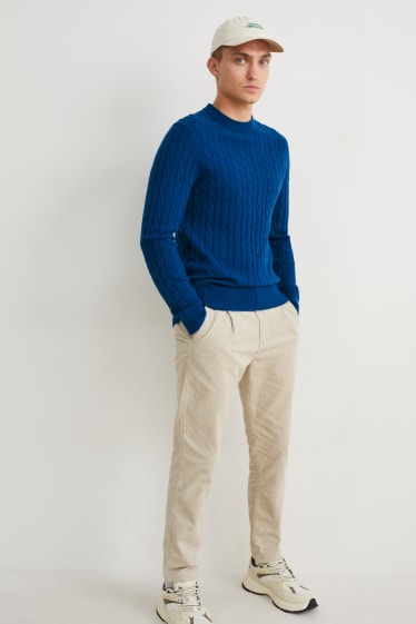 Herren - Pullover mit Kaschmir-Anteil - Woll-Mix - Zopfmuster - blau