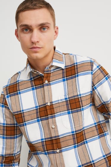 Home - Camisa de franel·la - regular fit - kent - de quadres - marró