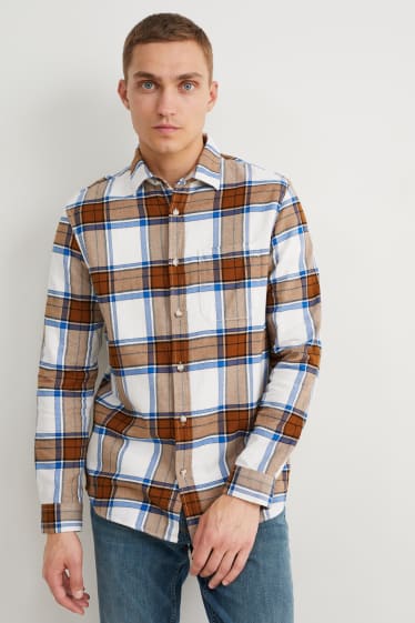 Home - Camisa de franel·la - regular fit - kent - de quadres - marró