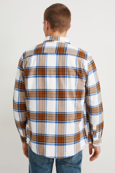 Home - Camisa de franel·la - regular fit - kent - de quadres - marró