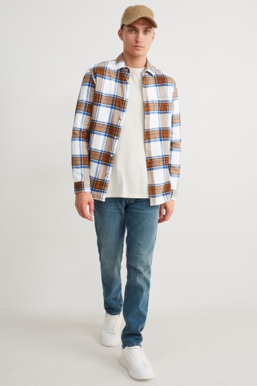 Home - Camisa de franel·la - regular fit - kent - de quadres - marró