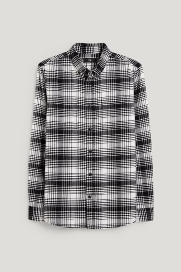 Herren - Hemd - Regular Fit - Button-down - kariert - schwarz / weiß