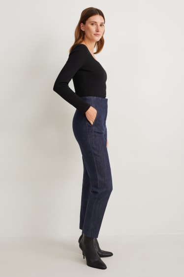 Women - Tapered jeans - high waist - denim-dark blue