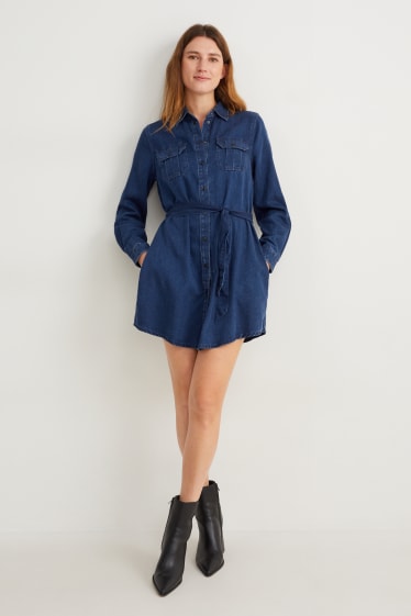 Damen - Jeans-Blusenkleid - jeans-dunkelblau