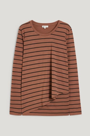 Damen - Still-Langarmshirt - gestreift - braun
