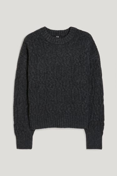 Damen - Pullover mit Zopfmuster - dunkelgrau