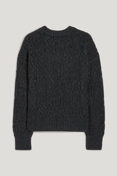 Damen - Pullover mit Zopfmuster - dunkelgrau