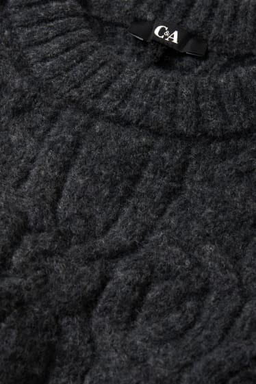 Damen - Pullover mit Zopfmuster - dunkelgrau
