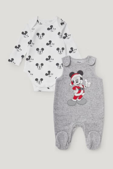 Baby Boys - Micky Maus - Weihnachts-Strampler-Set - grau-melange