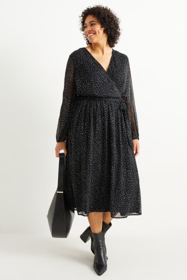 Damen - Wickelkleid - gepunktet - schwarz / weiß